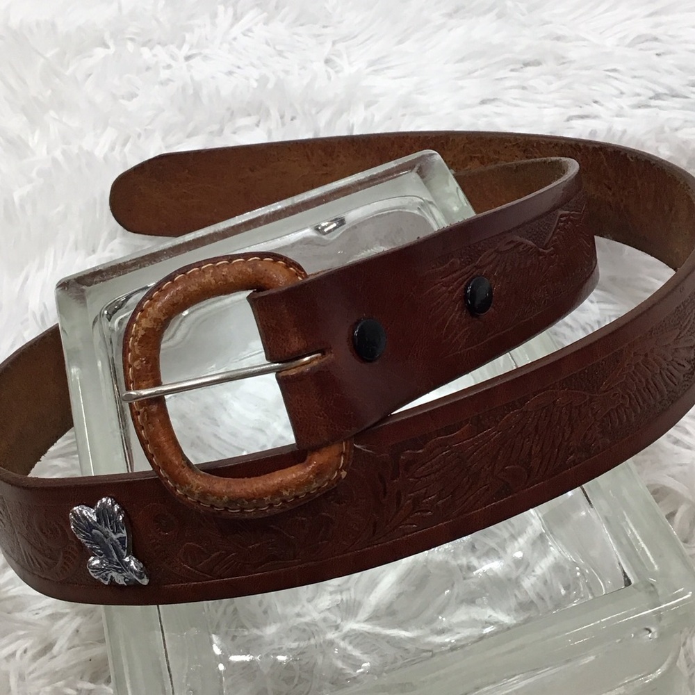Mexican hand tooled leather American Eagle western belt vintage 38